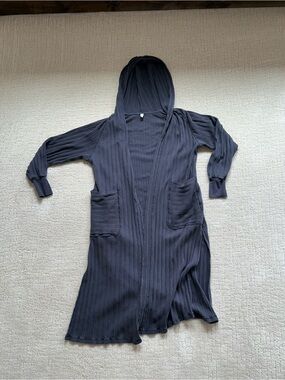 Free People Women’s Long Hooded Ribbed Cardigan / Yoga Throwover Top
